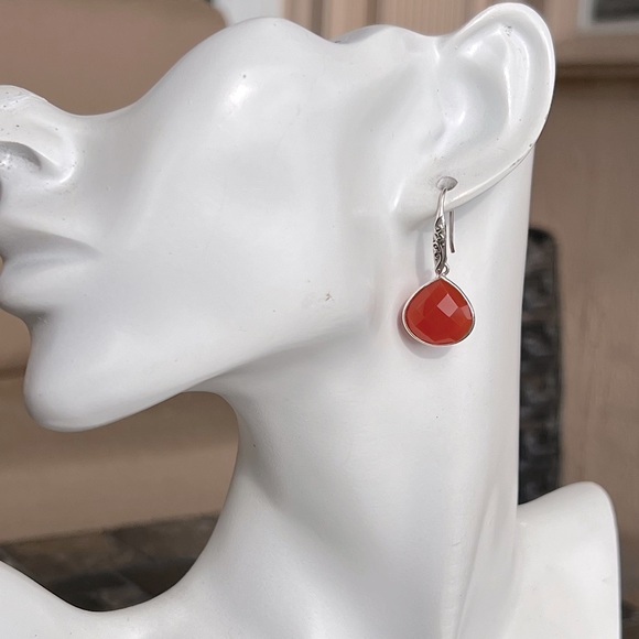 Red Agate Sterling Silver Multifaceted Dangle Earring - Picture 4 of 8